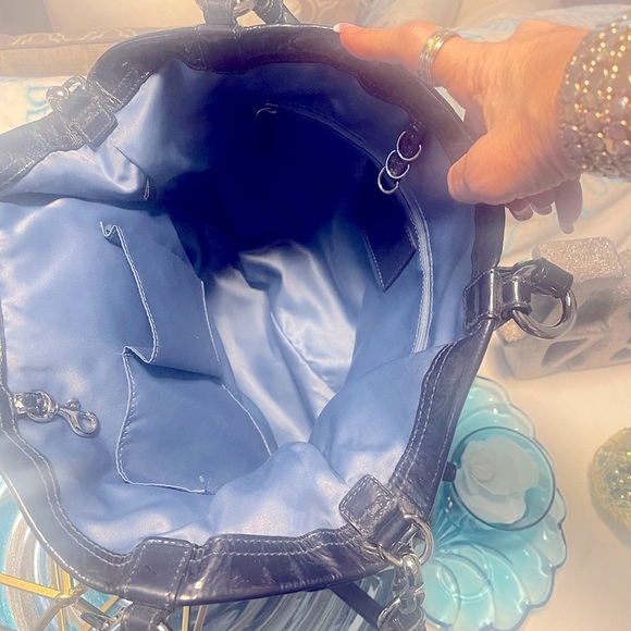 Coach Navy Blue Patent Leather Perforated Signature Audrey Andie Bag EUC - Picture 6 of 14